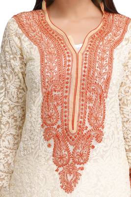 Fawn Embroidered Georgette Chikankari Kurti  5