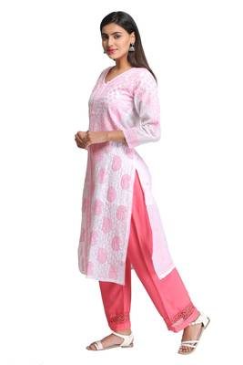 White Embroidered Cotton Chikankari Kurti 4