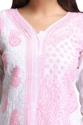 White Embroidered Cotton Chikankari Kurti 5