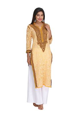 Yellow Embroidered Georgette Chikankari Kurti 1