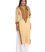 Yellow Embroidered Georgette Chikankari Kurti