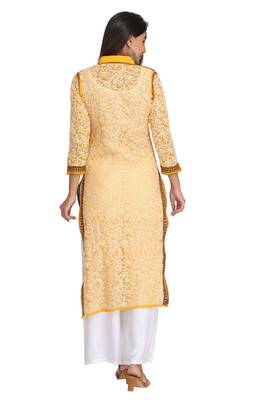 Yellow Embroidered Georgette Chikankari Kurti 2
