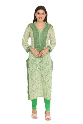 Green Embroidered Georgette Chikankari Kurti 1