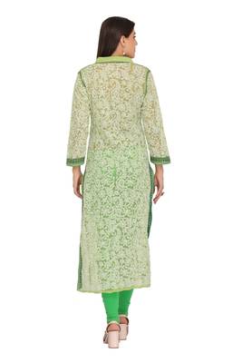 Green Embroidered Georgette Chikankari Kurti 2
