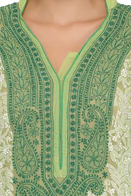 Green Embroidered Georgette Chikankari Kurti 4