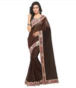 Brown plain chanderi saree with blouse