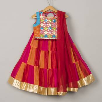 Chanderi mirror work lehenga blouse 1