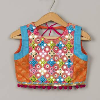 Chanderi mirror work lehenga blouse 4