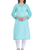 Blue Embroidered Cotton Chikankari Kurti