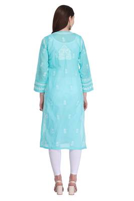Blue Embroidered Cotton Chikankari Kurti 2