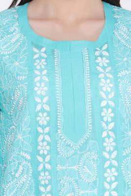 Blue Embroidered Cotton Chikankari Kurti 4