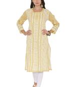Fawn Embroidered Cotton Chikankari Kurti