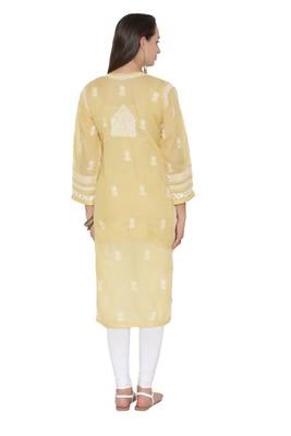 Fawn Embroidered Cotton Chikankari Kurti 2