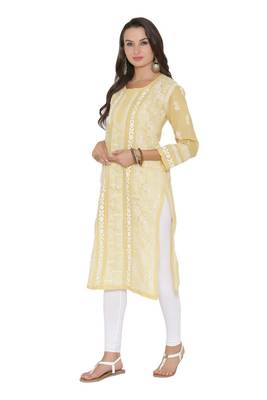 Fawn Embroidered Cotton Chikankari Kurti 3