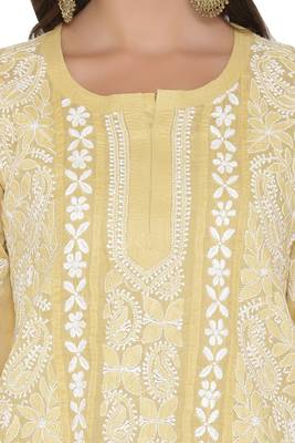 Fawn Embroidered Cotton Chikankari Kurti 4