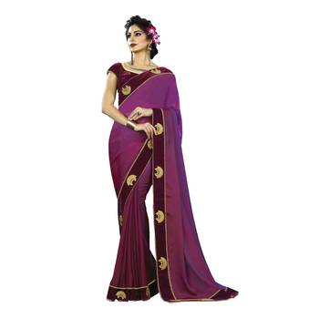 Purple Embroidered Silk Saree With Blouse 1