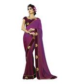 Purple Embroidered Silk Saree With Blouse