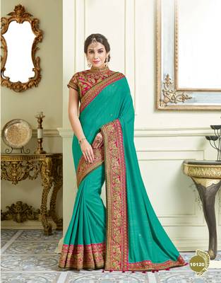 Green Embroidered Silk Saree With Blouse 2