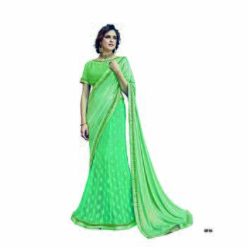 Green Embroidered Lycra Saree With Blouse 1