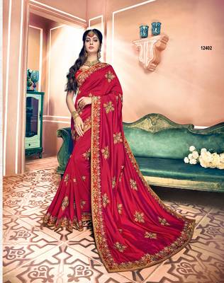 Red Embroidered Silk Saree With Blouse 1