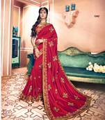 Red Embroidered Silk Saree With Blouse