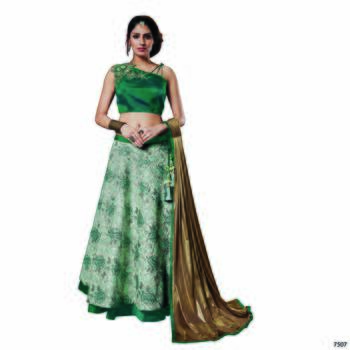 Green Color Silk Designer Semi  Stitched Lehenga Choli 1