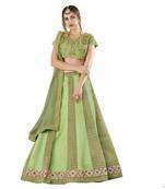 Green Color Silk Designer Semi  Stitched Lehenga Choli