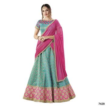 Blue Color Silk Designer Semi  Stitched Lehenga Choli 1