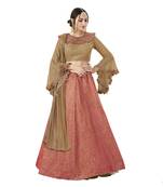 Peach Embroidered Silk Semi Stitched Lehenga With Dupatta