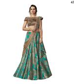 Green Embroidered Brocade Semi Stitched Lehenga With Dupatta