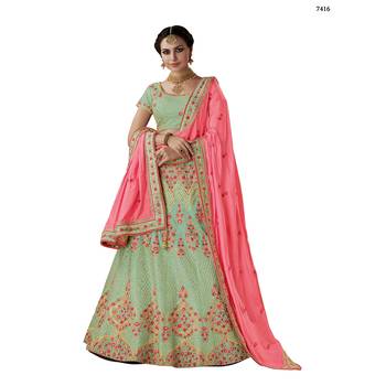 Green Color Silk Designer Semi  Stitched Lehenga Choli 1