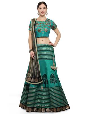 Green Color Silk Designer Semi  Stitched Lehenga Choli 1