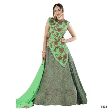 Green Color Net Designer Semi  Stitched Lehenga Choli 1