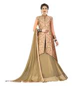 Beige Embroidered Silk Semi Stitched Lehenga With Dupatta