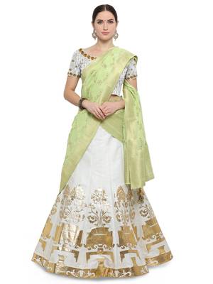 White Color Silk Designer Semi  Stitched Lehenga Choli 1