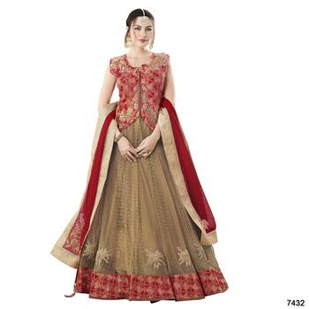 Beige Color Net Designer Semi  Stitched Lehenga Choli 1