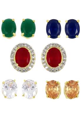 M Creation Gold-plated Multi-color 5 In 1 Interchangeable Stud Earrings For Women/girls(ET047_OVAL) 1