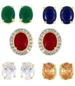 M Creation Gold-plated Multi-color 5 In 1 Interchangeable Stud Earrings For Women/girls(ET047_OVAL)