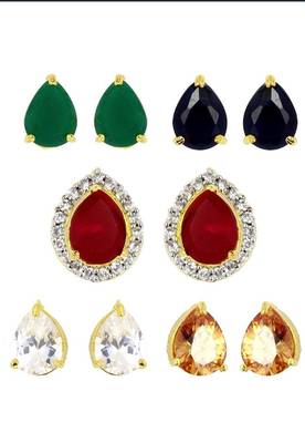 M Creation Gold-plated Multi-color 5 In 1 Interchangeable Stud Earrings For Women/girls(ET047_WATERDROP) 1