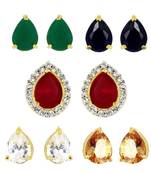 M Creation Gold-plated Multi-color 5 In 1 Interchangeable Stud Earrings For Women/girls(ET047_WATERDROP)