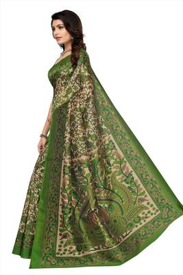 Green printed tussar silk saree with blouse 3