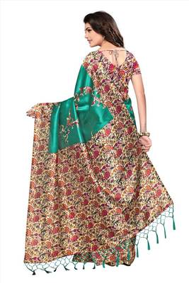 Green printed tussar silk saree with blouse 2
