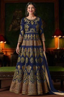 Blue Embroidered Georgette Anarkali Salwar Kameez Wtih Dupatta 1
