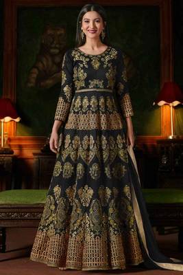 Black Embroidered Georgette Anarkali Salwar Kameez Wtih Dupatta 1