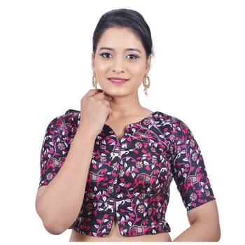 Black banglori silk printed readymade blouse 1