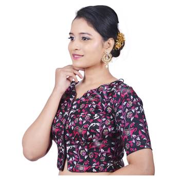 Black banglori silk printed readymade blouse 3