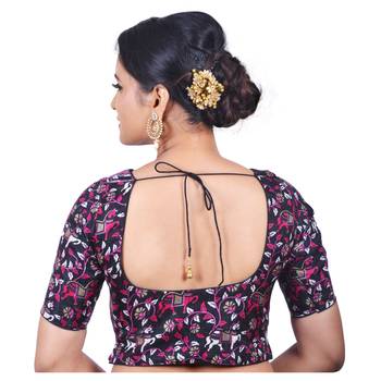 Black banglori silk printed readymade blouse 4