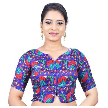 Blue banglori silk printed readymade blouse 1