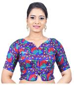 Blue banglori silk printed readymade blouse