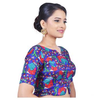 Blue banglori silk printed readymade blouse 2